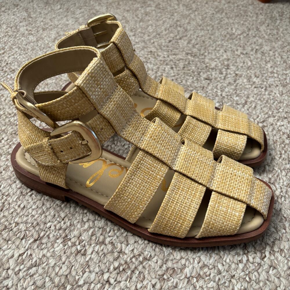 Sam Edelman Women's Dawn Sandals woven beige with Gold buckles size 7